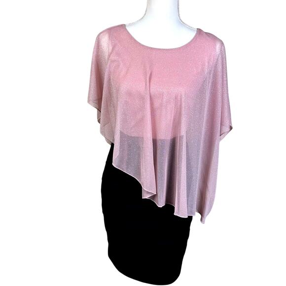 Enfocus Studio Dress Size 4 Layered Navy Pink Shimmer Fitted Social Cocktail - Picture 5 of 9